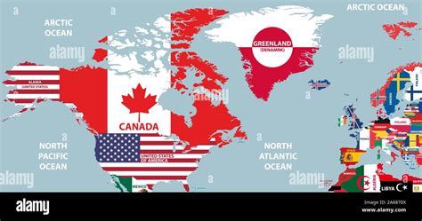 Parte de vector mapa del mundo con la región de América del Norte y