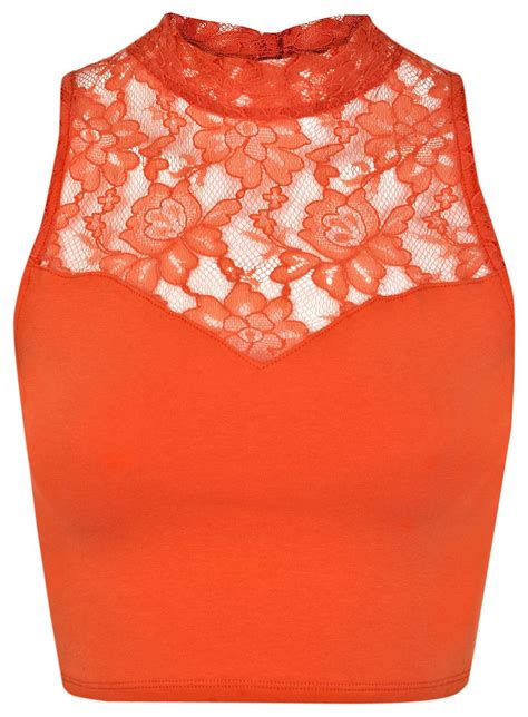 Orange Lace Turtle Neck Crop Super Cute Miss Selfridge Lace