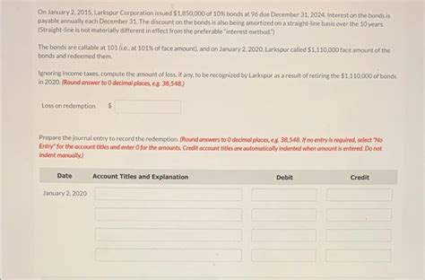 Solved On January 2 2015 Larkspur Corporation Issued Chegg