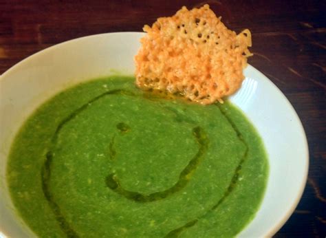 Sugar Snap Pea Soup With Lemon Olive Oil And Asiago Crisp