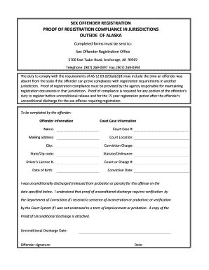 Fillable Online Dps Alaska Sex Offender Registration Proof Of Registration Compliance In