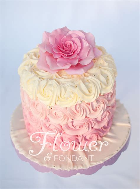 Ombré buttercream rose swirl cake with full fondant rose on top Rose