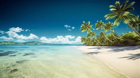 Premium Photo Sunny Tropical Caribbean Beach With Palm Trees And