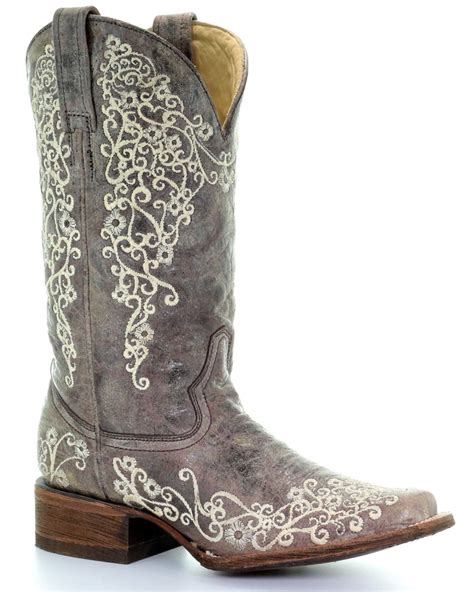 Corral Brown Crater Embroidered Cowgirl Boots Square Toe Country Outfitter