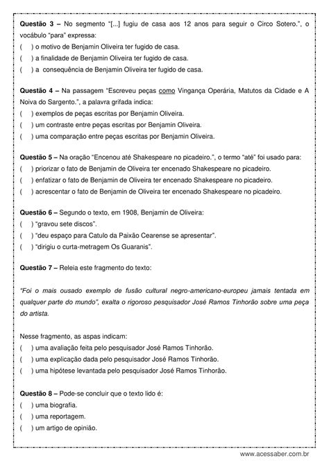 Interpretação De Texto 8 Ano Armazém Do Texto