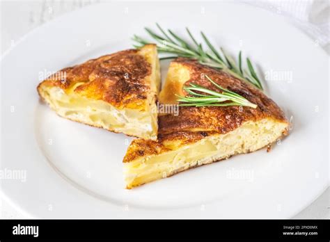 Traditional Spanish Tortilla Omelette Made With Eggs And Potatoes Stock