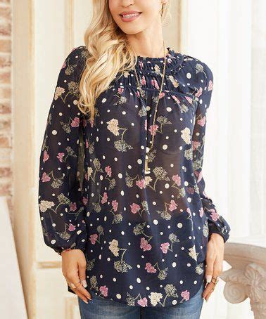 Suzanne Betro Navy Floral Ruched Yoke Tunic Women Womens Tunics