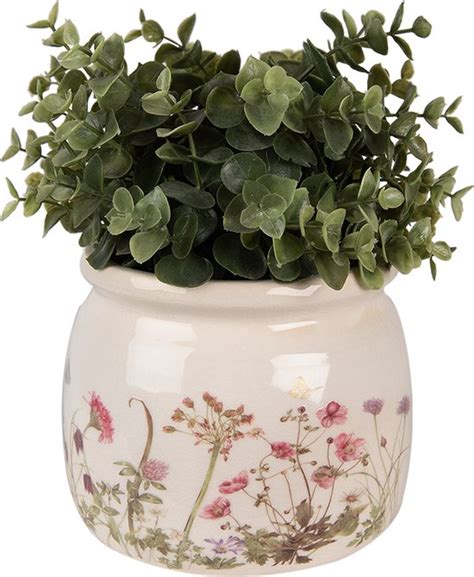 Clayre Eef Bloempot Ø 16x13 cm Beige Roze Keramiek Bloemen Bloempot