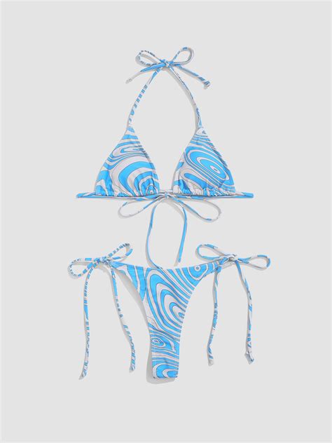 Wave Knotted Halter Bikini Set Cider