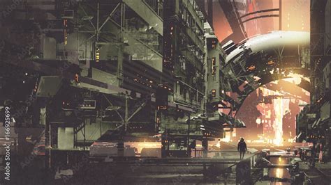 sci-fi scenery of cyberpunk city with futuristic buildings, digital art ...