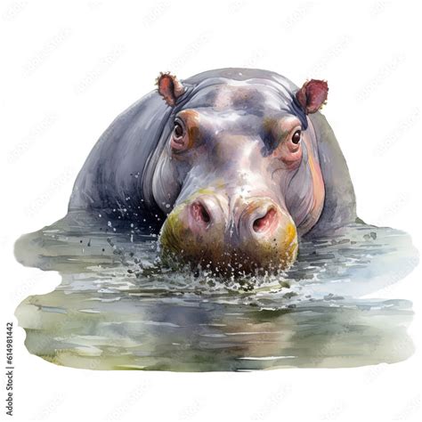 Hippopotamus In Water，hippopotamus Clipart Hippopotamus Watercolor Painting Watercolor