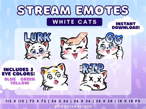 White Cat Twitch Emote Jumbo Pack White Cat Emotes For Etsy