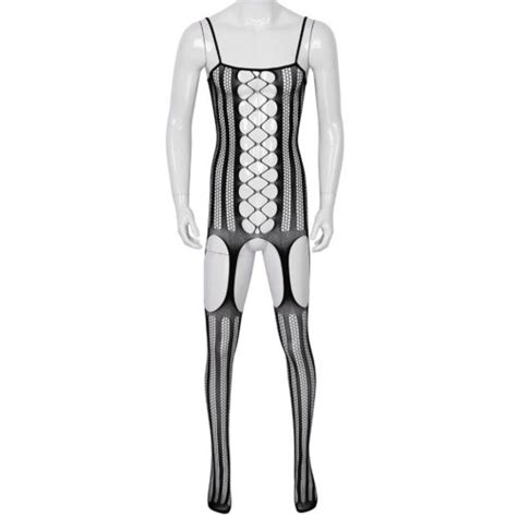 Mens Full Body Pantyhose Lingerie Body Stocking Fishnet Sheer Jumpsuit