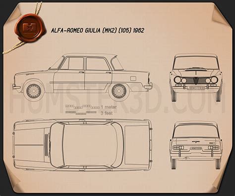 Alfa Romeo Giulia 105 1962 Blueprint Hum3d