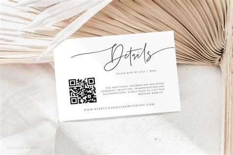 Editable Qr Code Details Card Modern Wedding Details Card Minimalist