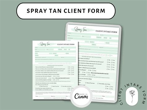 Spray Tan Intake Form Spray Tanning Forms Spray Tan Templates Spray Tan Consent Form Tanning