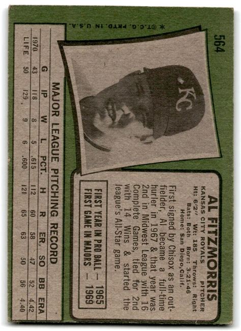 1971 Topps Al Fitzmorris Kansas City Royals 564 EBay