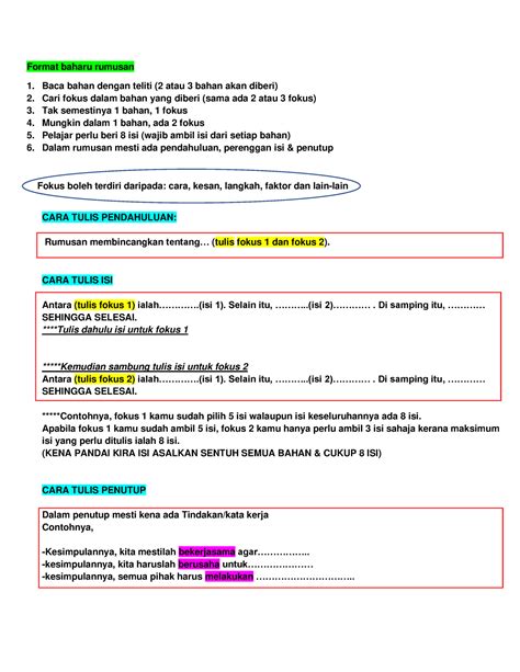 Latihan Rumusan Ting 4 Format Baharu Rumusan Baca Bahan Dengan Teliti