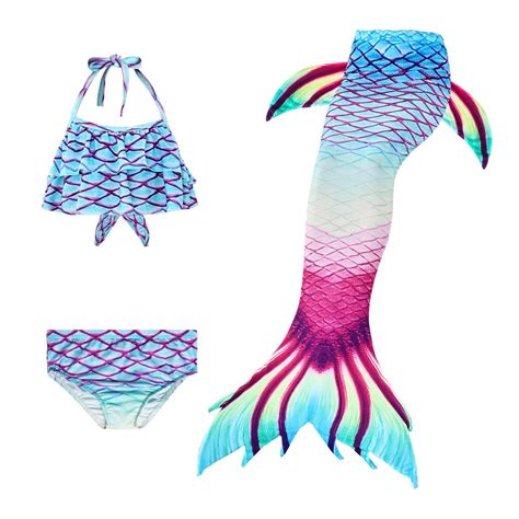 Swimsuit Girl Colorful Flounce Bikini Tankini Set Tiered Ruffle Fish Scale Print Bathing Suit