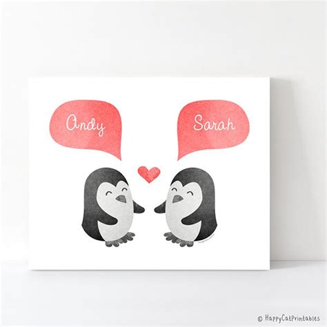 PENGUIN Couple Personalized Art Print by HappyCatPrintables