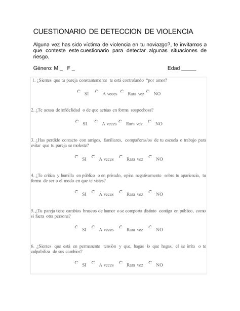 Cuestionario De Deteccion De Violencia En El Noviazgo Pdf Descarga Gratuita