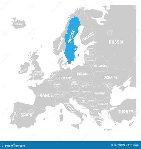 Zweden Merkte Door Blauw In Grijze Politieke Kaart Van Europa Vector