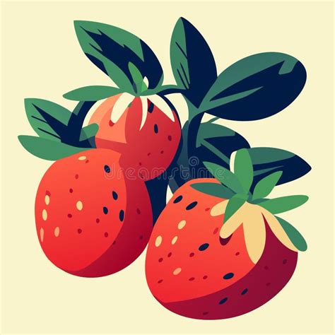 Strawberry Vector Illustration Fresh Ripe Red Berry With Leaves Stock