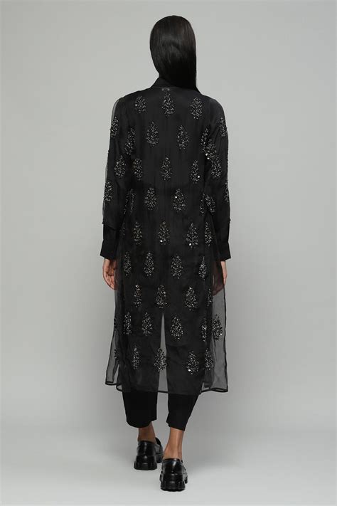 Buy Abraham And Thakore Black Silk Organza Sequin Work Jacket Online