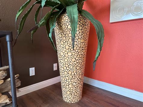 Large Cork Flower Vase With Artificial Plant 67 H