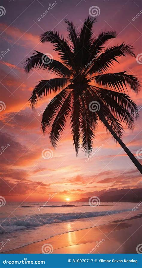 Silhouette Of Coconut Palm Tree On The Beach At Sunsetpalm Trees On