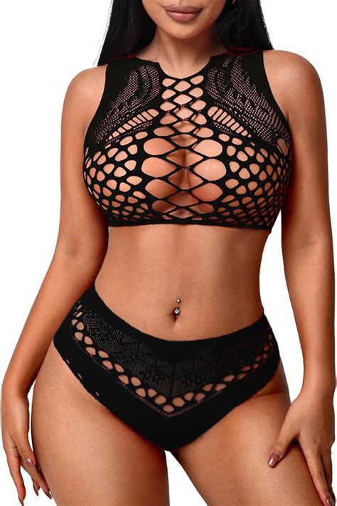 Avidlove Lingerie For Women Sexy Fishnet Lingerie Two Piece Lingerie