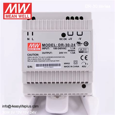 Mean Well Dr-30-24 30w Single Output Industrial Din Rail Power Supply ...