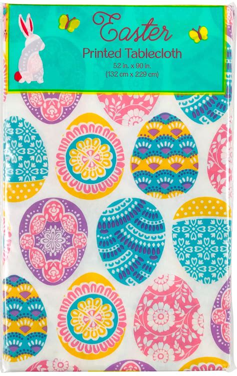 Easter Egg Vinyl Tablecloth Colorful Decorated Eggs With A Flannel