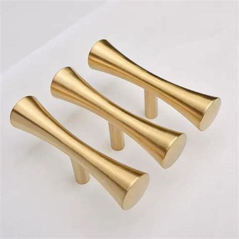 Pure Copper Cabinet Handles T Bar Pulls Brushed Gold Brass Drawer Knobs