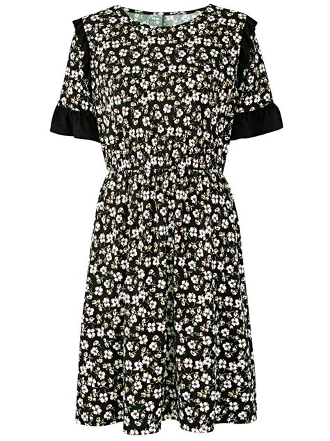 Capsule Capsule Black Floral Print Ruffle Tea Dress Plus Size 32