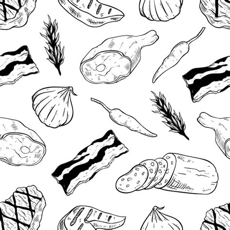 Premium Vector Black And White Meat And Steak In Seamless Pattern