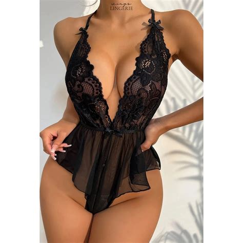 Floral Lace Teddy Bodysuit Lingerie Lace Mesh Cross Teddy Bodysuit