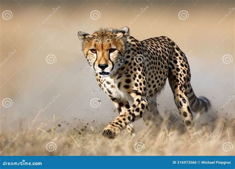 A Cheetah in Mid Stride Muscles Tensed and Focused on Its Prey Stock ...