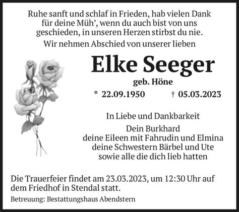 Traueranzeigen von Elke Seeger geb Höne abschied nehmen de