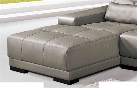 Grey Genuine Leather Sectional Sofa w/Adjustable Headrests