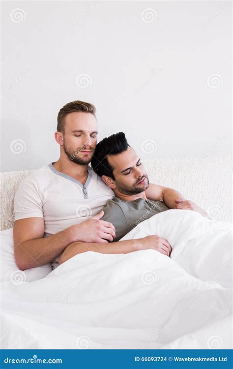 Asleep Gay Couple Lying In Bed Stock Photo Image Of Affection Casual