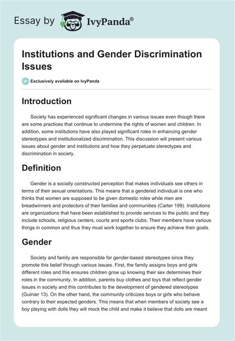 Institutions And Gender Discrimination Issues 901 Words Report Example