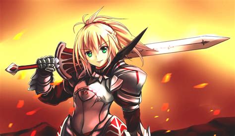 Safebooru 1girl Armor Blonde Hair Clarent Fateapocrypha Fate Series Gauntlets Green Eyes