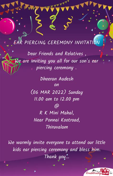 We Are Inviting You All For Our Son S Ear Piercing Ceremony Free Cards