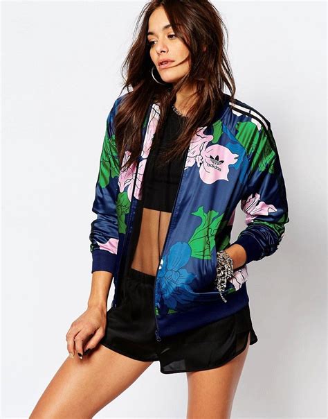 Adidas Originals 3 Stripe Bomber In Engraved Floral Print At