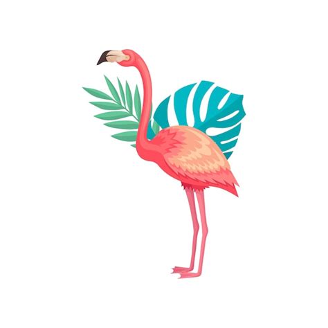 Premium Vector Illustration Of Flamingo With Green Leaves Of Tropical