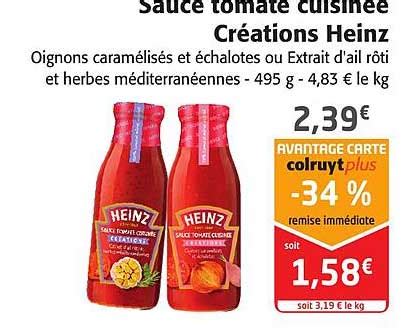 Promo Sauce Tomate Cuisinée Créations Heinz chez Colruyt iCatalogue fr