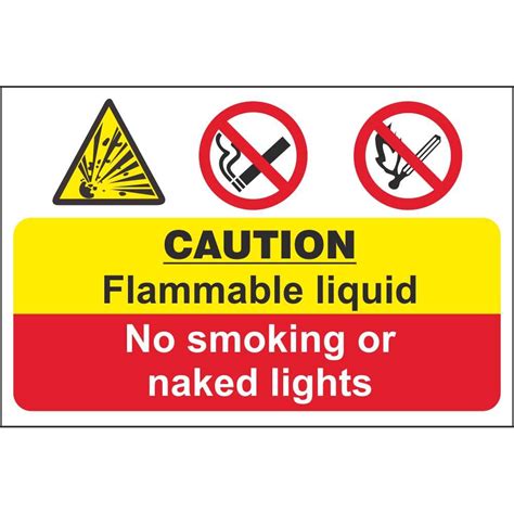 Caution Flammable Liquid No Smoking Or Naked Lights Signs Fire