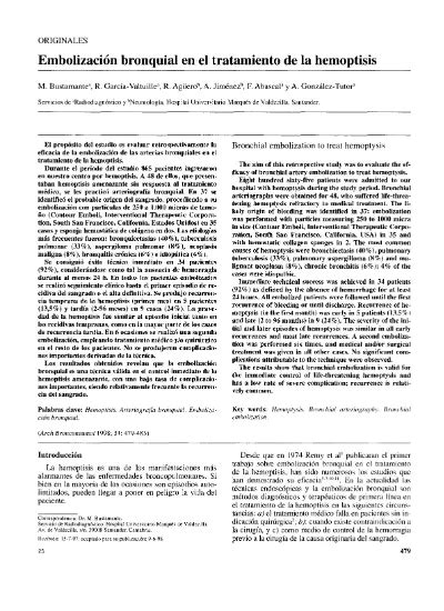 Embolizaci N Bronquial En El Tratamiento De La Hemoptisis