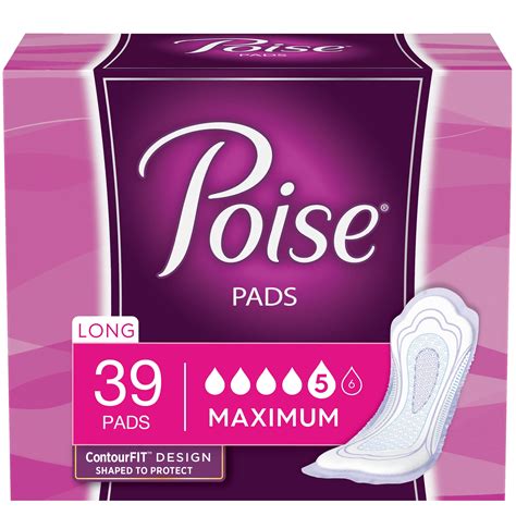 Poise Pads Womens Maximum Long Postpartum Incontinence Pads 39 Count